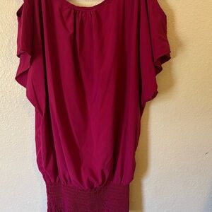 Stylish Magenta Ruffle Hem Top, Elastic Hem, Sleeve Cut Outs